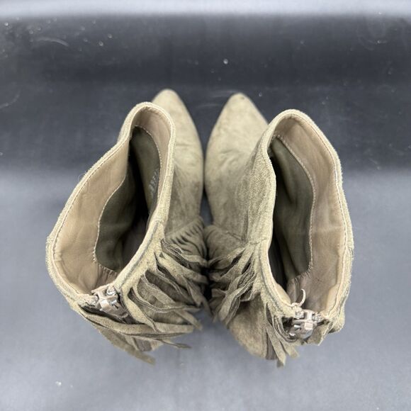 Just Fab Mercenne Fringe Ankle Bootie Womens Size 9 Sage Pointed Toe Suede - Picture 6 of 9